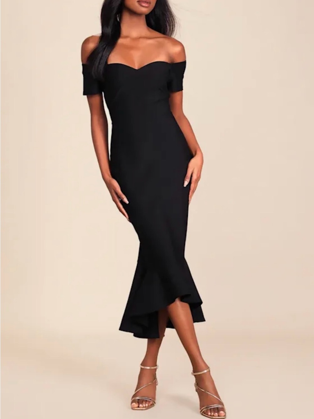 Lulu's Black Off-the-Shoulder Mermaid Midi Dress